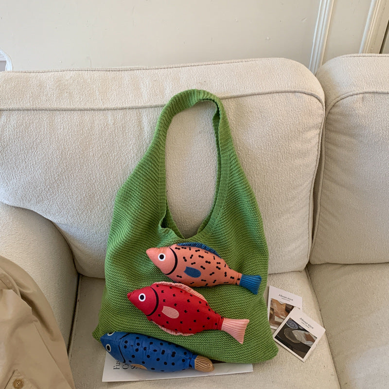 Ethnic Style Woven Shoulder Bag Large Capacity Knitted Handbag