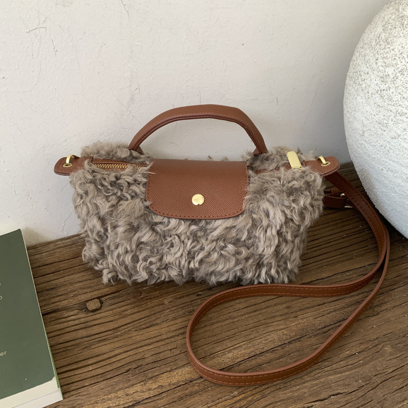 Retro Plush Fur Messenger Bag for Women Shoulder Bag