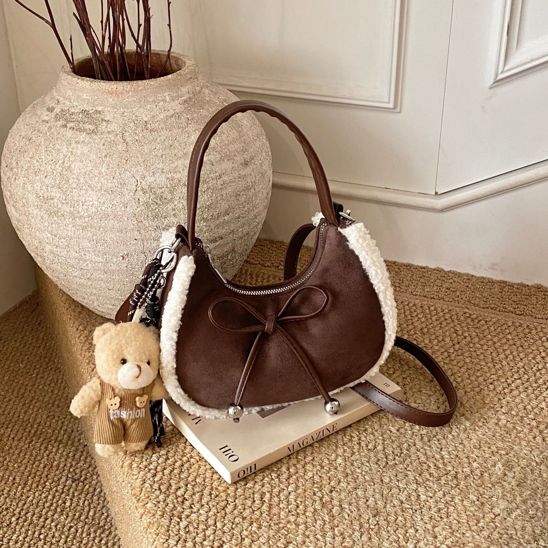 High-End Plush Splicing Messenger Bag