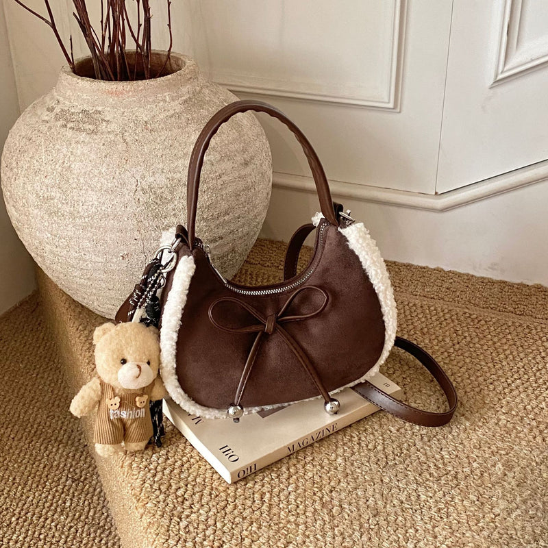 High-End Plush Splicing Messenger Bag
