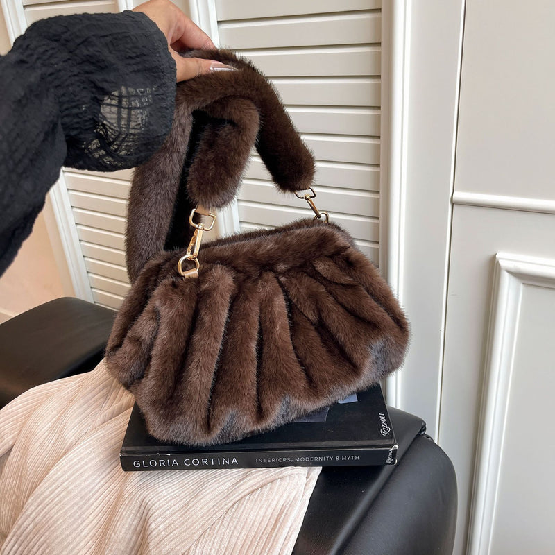 Pleated Cloud Bag High-End Autumn Winter Shoulder Messenger Women's Fashion Trendy Plush Bag
