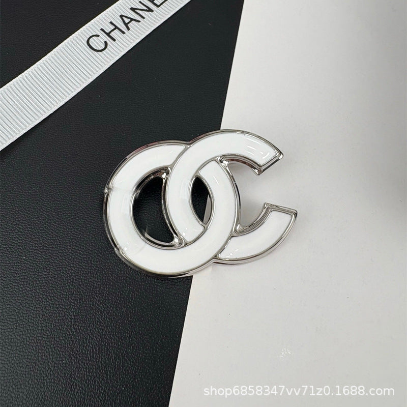 White Enamel Double C Letter Earrings 925 Silver Needle Women Set
