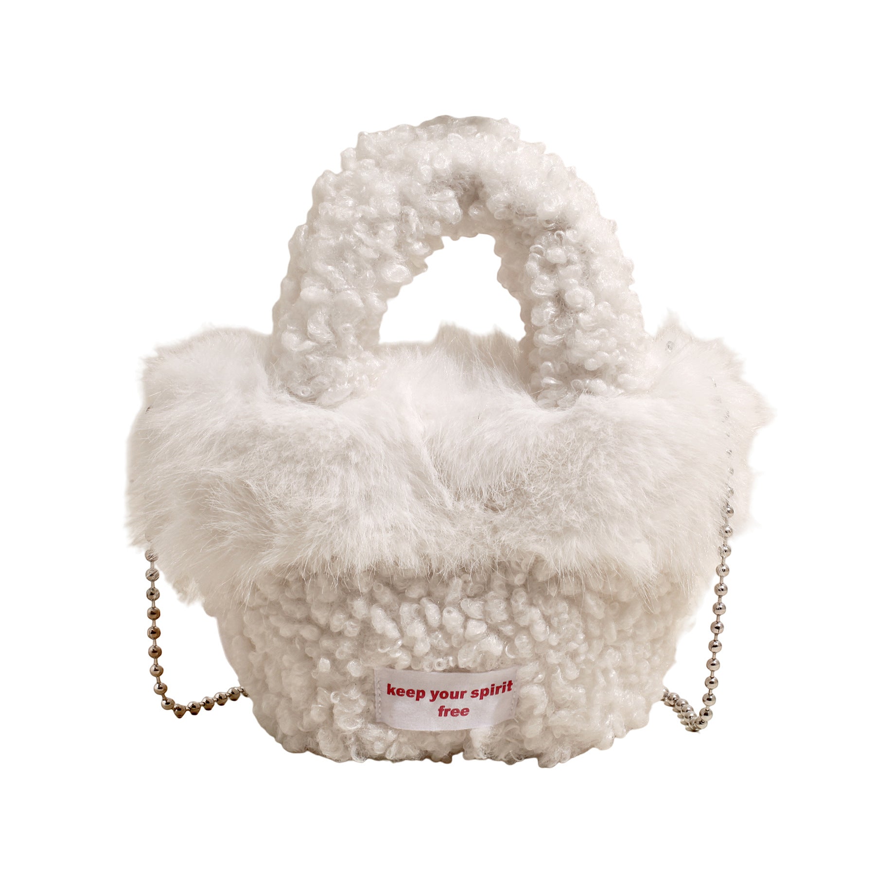 Trendy Plush Splicing Bucket Bag Messenger Shoulder Bag