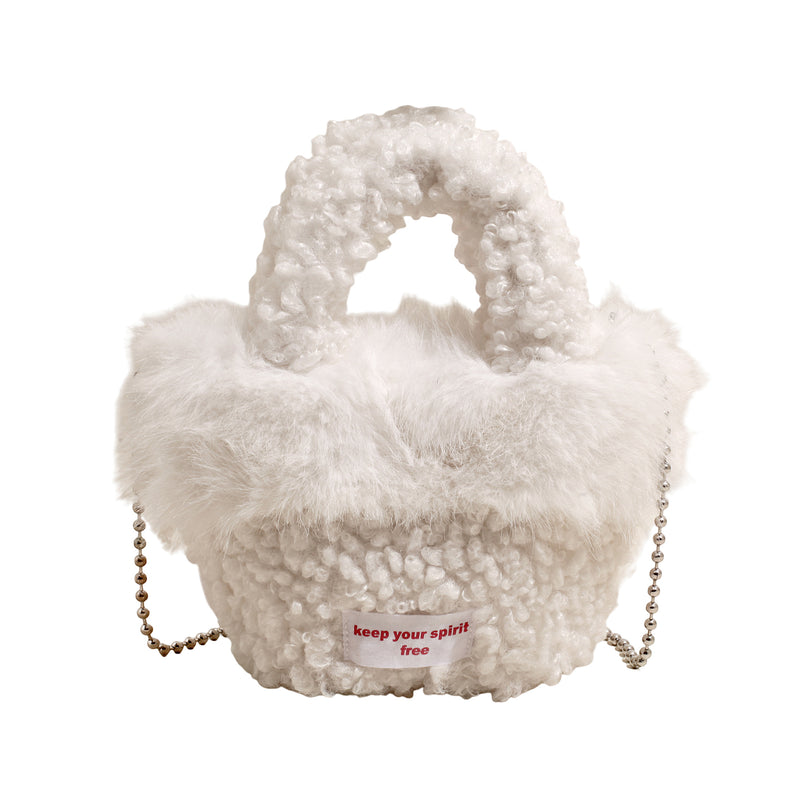 Trendy Plush Splicing Bucket Bag Messenger Shoulder Bag