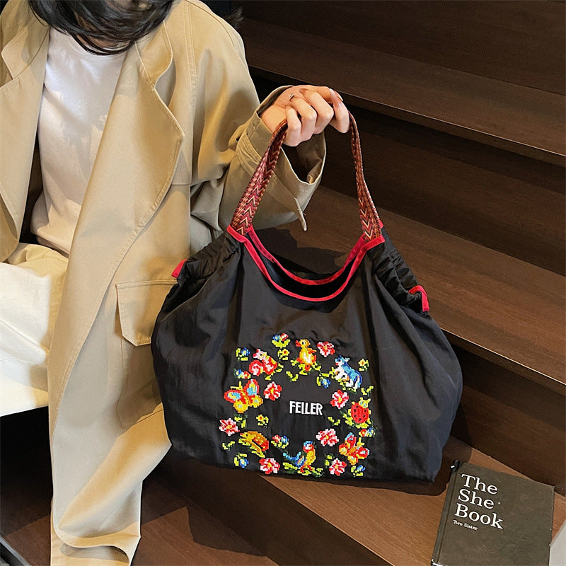 Nylon Embroidered Ball Chain Shoulder Bags for Women