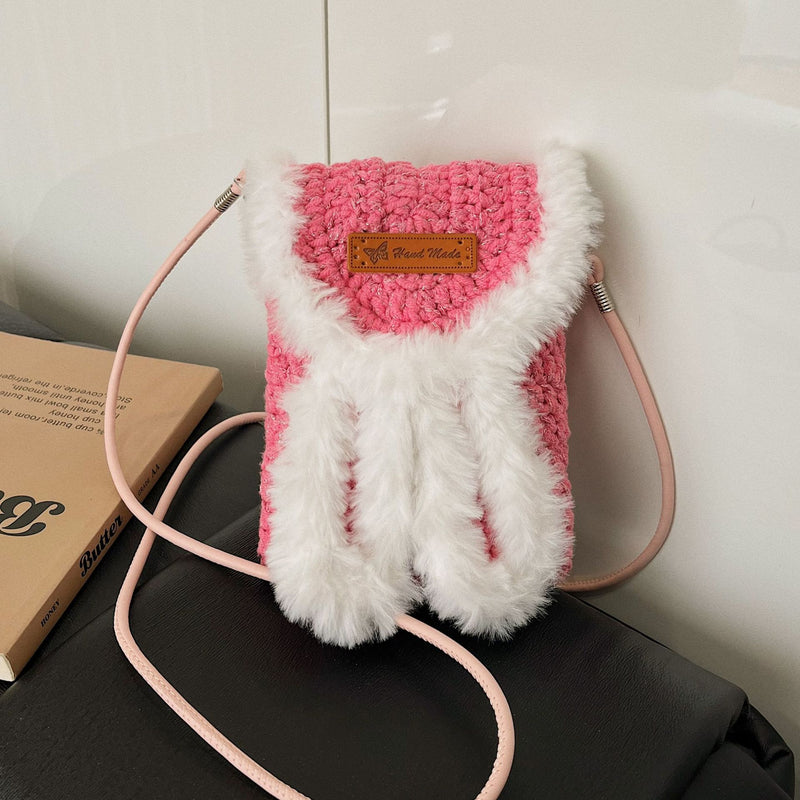 Cute Furry Mini Bag - Woven Square Messenger Bag