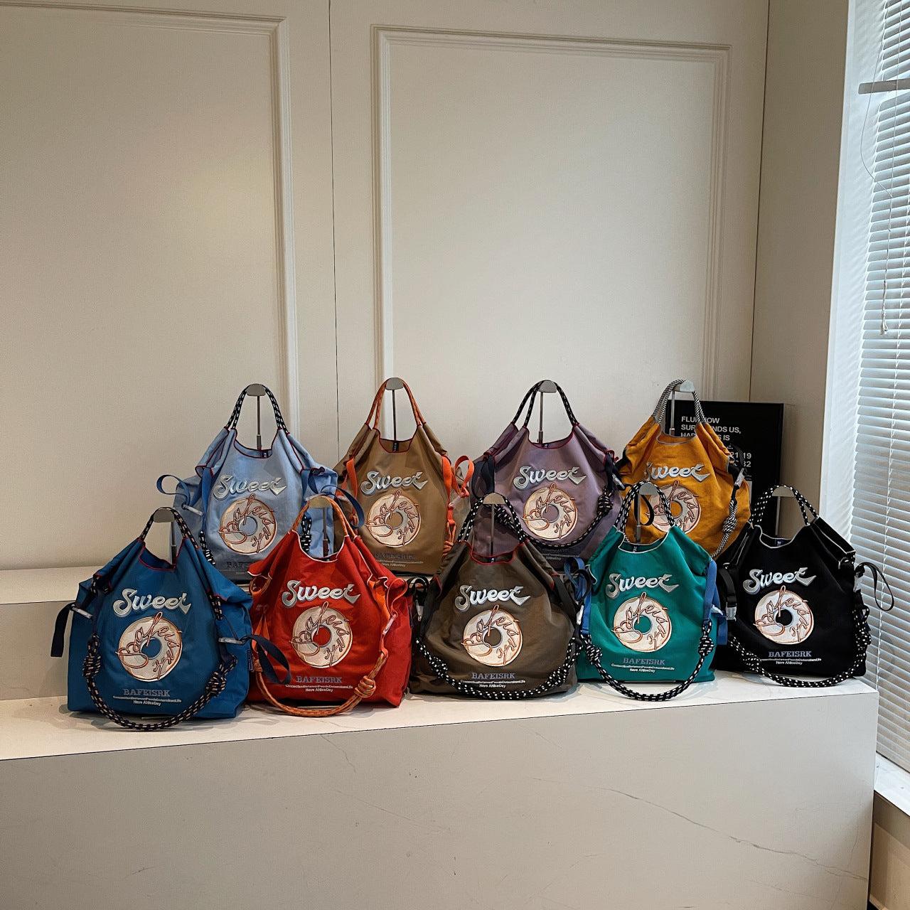 Ese Ball Chain Donut Embroidery Eco Shopping Bag Tote