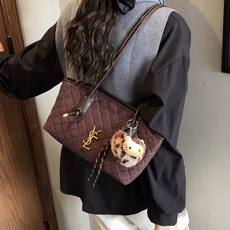 Retro Rhombus Matte Bucket Bag Trendy Shoulder Bag