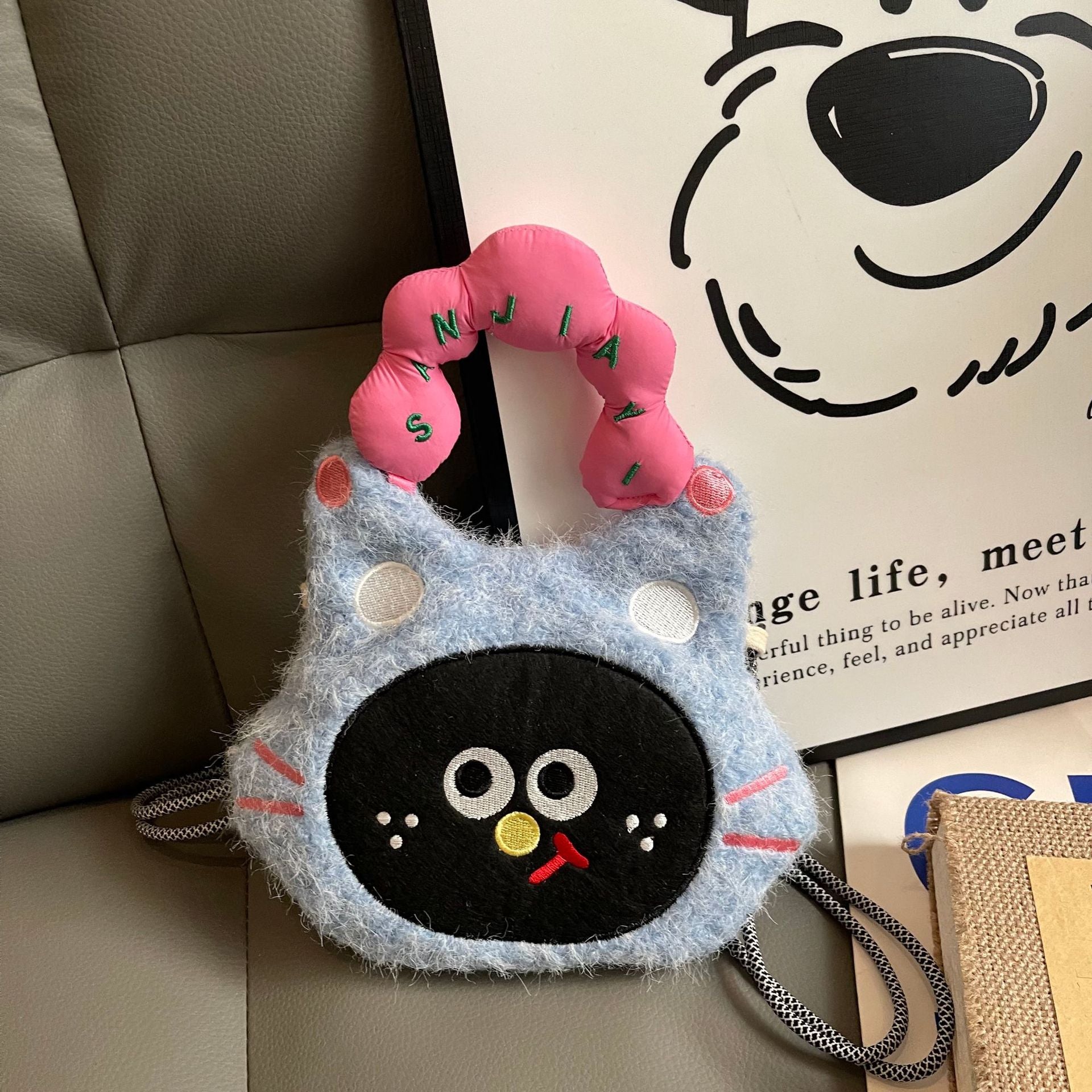 Cute Cartoon Woolen Phone Bag Doll Handbag Storage