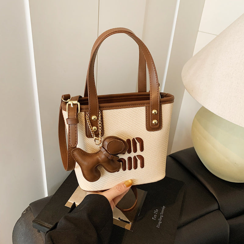 Trend Miu Embroidered Bucket Bag Casual Messenger Handbag