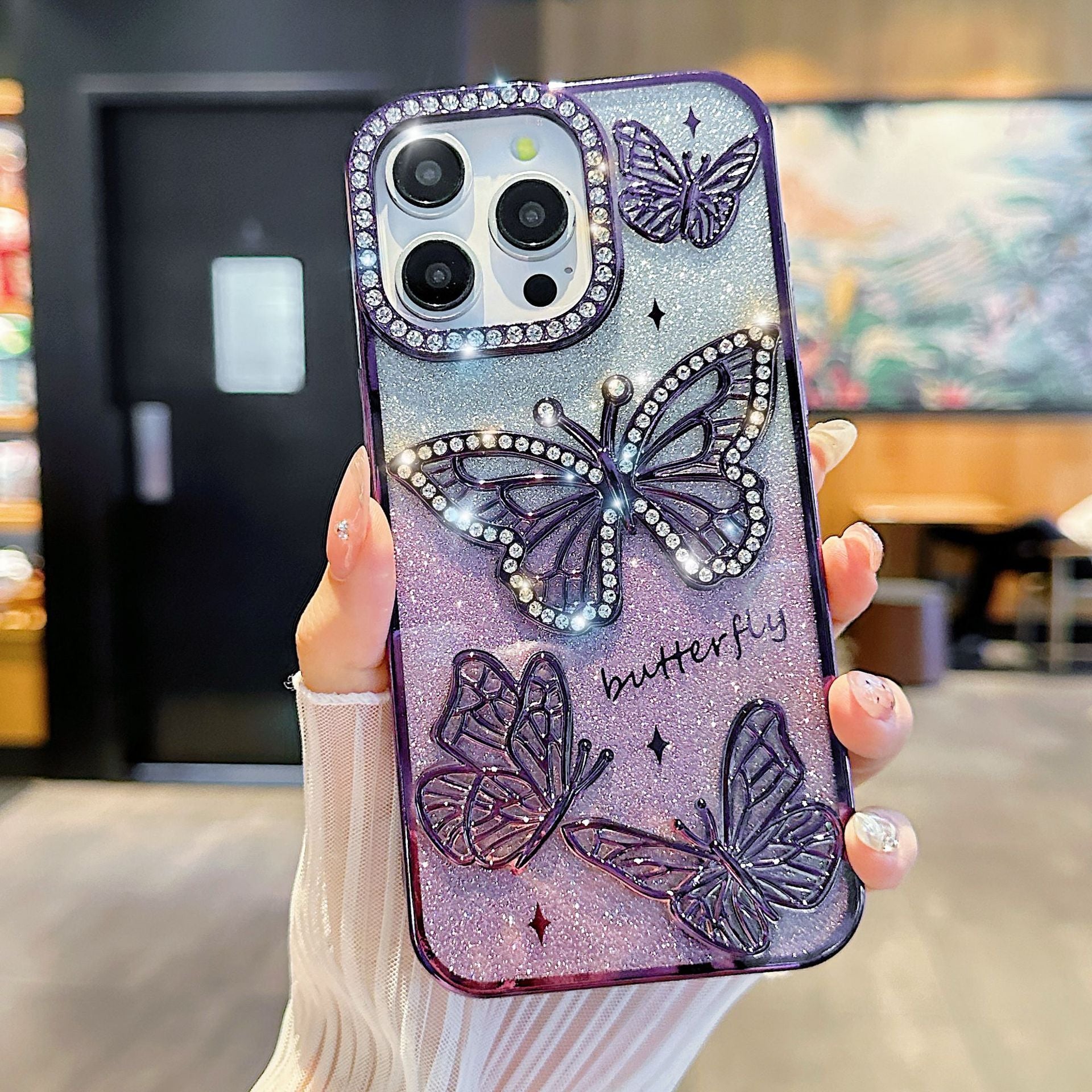 Three-Dimensional Butterfly Glitter Phone Case iPhone 16 17