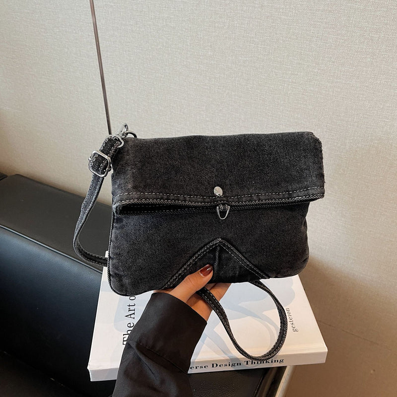 Retro Denim Shoulder Bag for Women - Large Capacity Commuter Envelope Bag