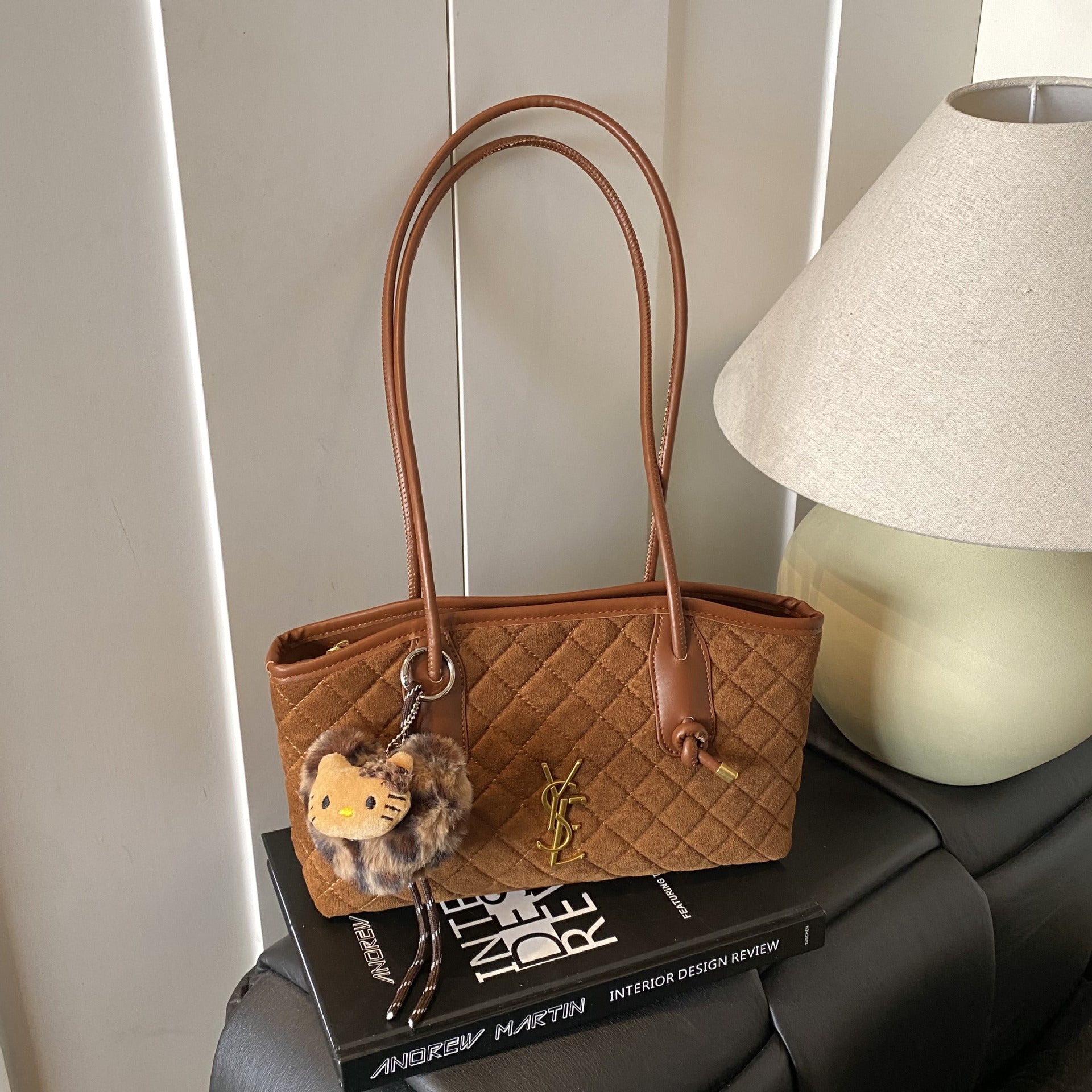 Retro Rhombus Matte Bucket Bag Trendy Shoulder Bag