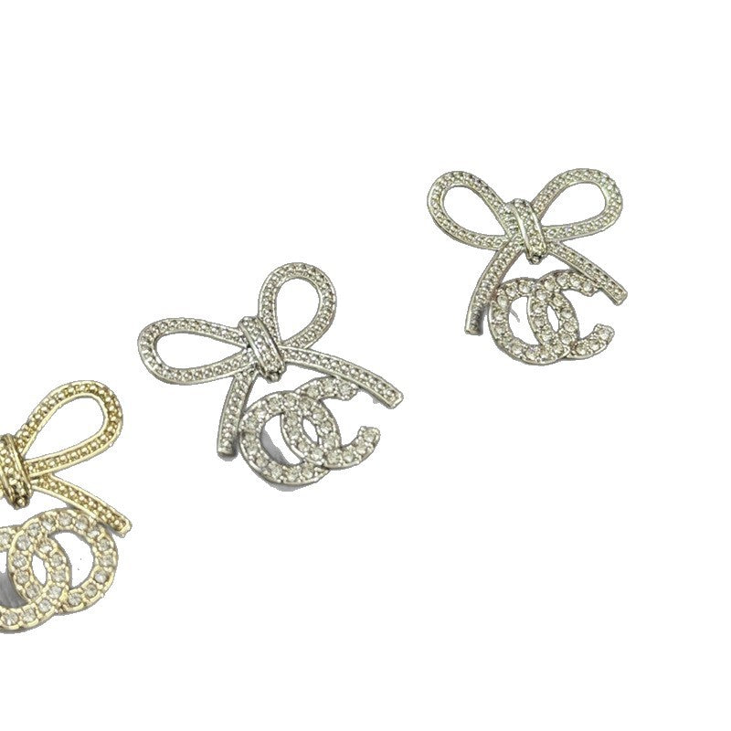 Luxury Rhinestone 925 Silver C Letter Stud Earrings for Women