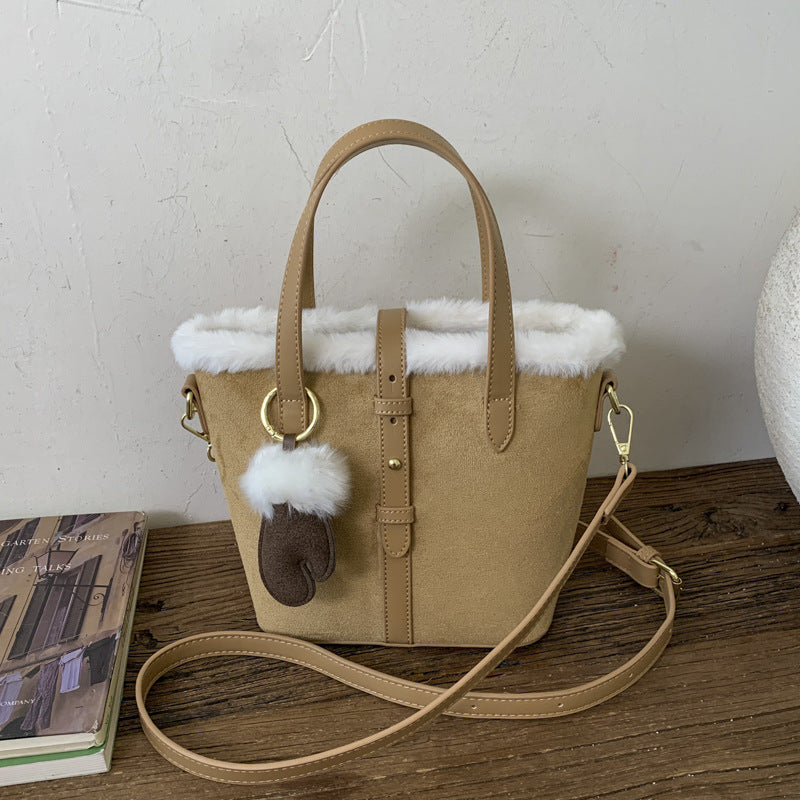 Retro Matte Splicing Bucket Bag Versatile Commuting Handbag