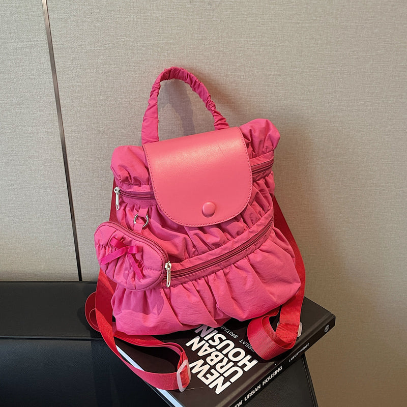 College Dragon Backpack Women Trendy Pleated Nylon Bag
