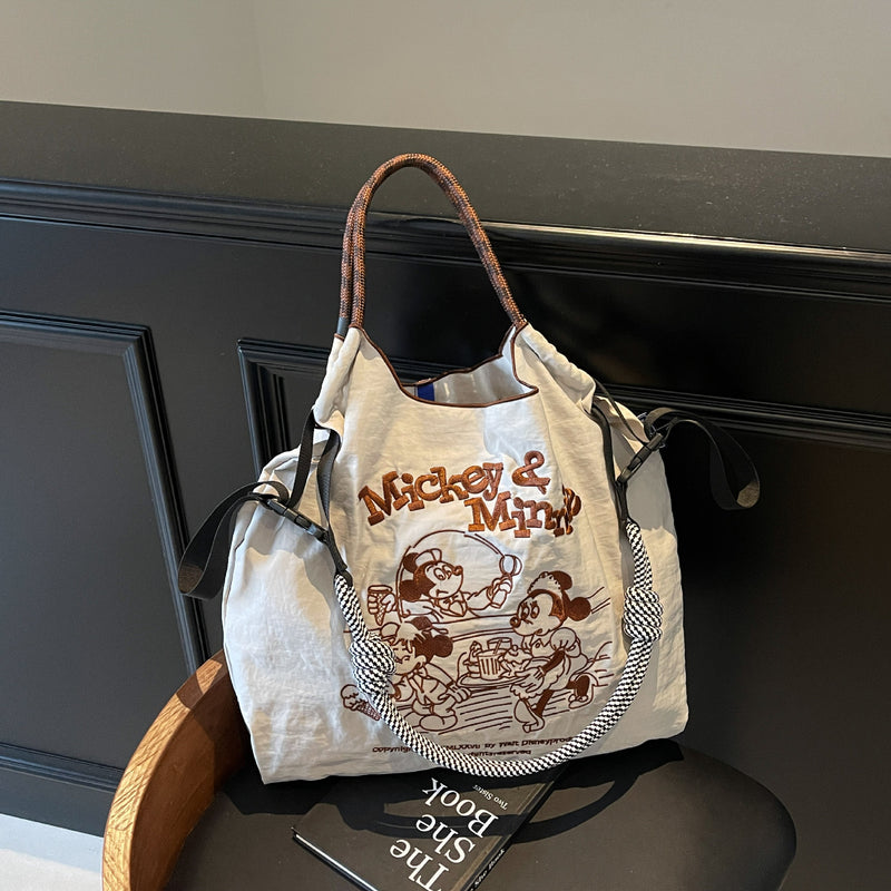 Nylon Tote Bag Large Capacity Embroidered Ball Chain Shoulder Bag