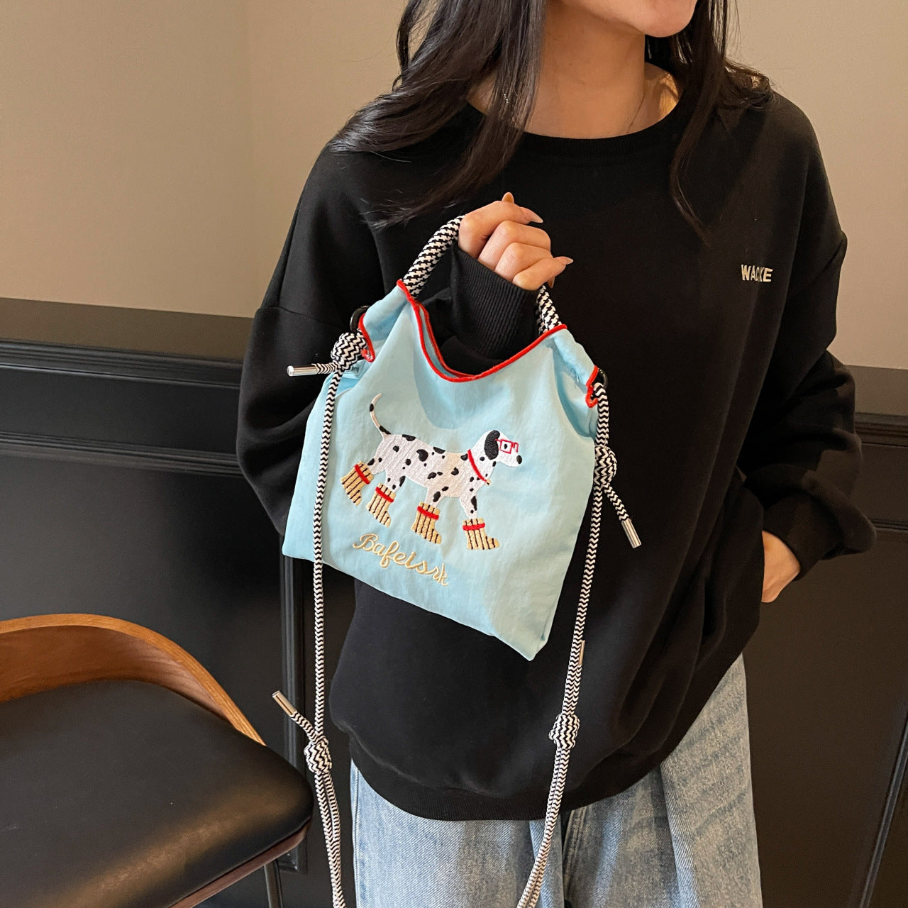 Cartoon Dog Embroidery Handbag Women's Shoulder Bag Fashion Nylon