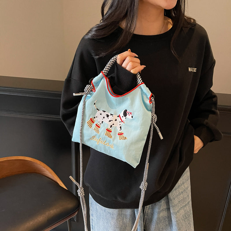 Cartoon Dog Embroidery Handbag Women's Shoulder Bag Fashion Nylon