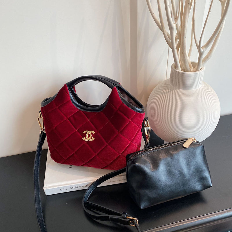 Light Luxury Wool Shoulder Basket Messenger Bucket Bag