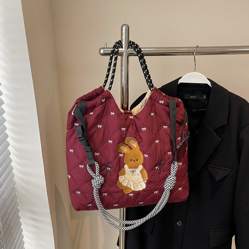Cute Embroidered Rabbit Crossbody Bag Large Capacity