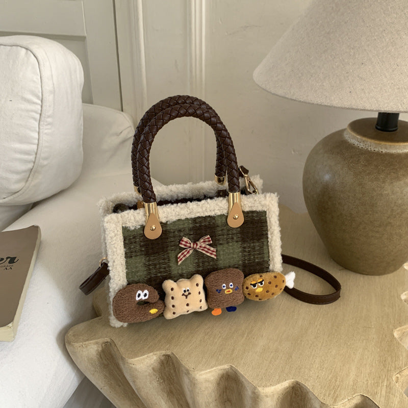 Cute Retro Plaid Cartoon Shoulder Bag