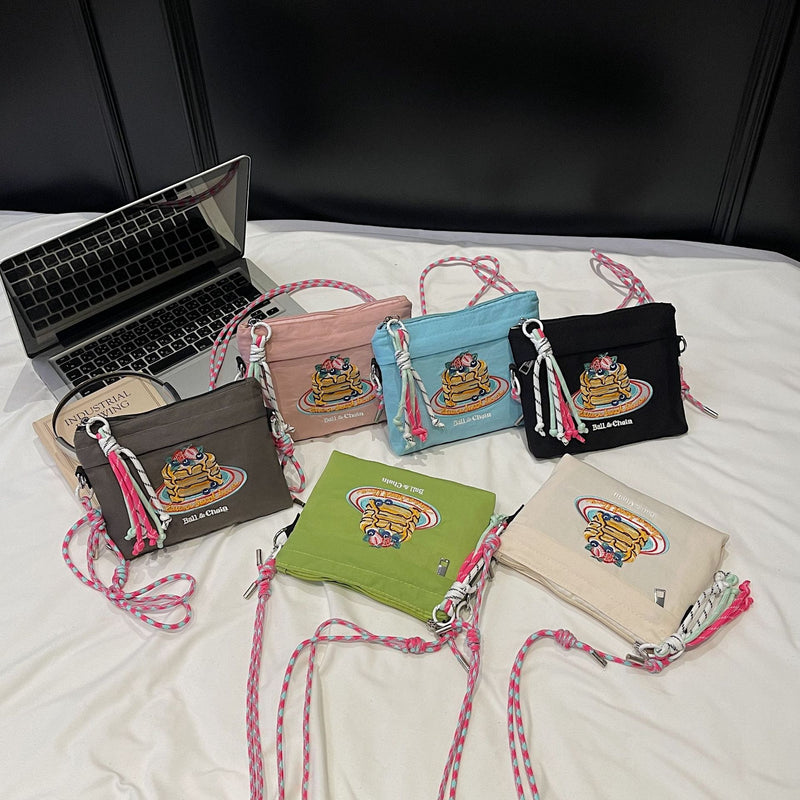 Ese Embroidered Cake Messenger Bag Ball Chain Waterproof Nylon Sweet Cute Shoulder Bag