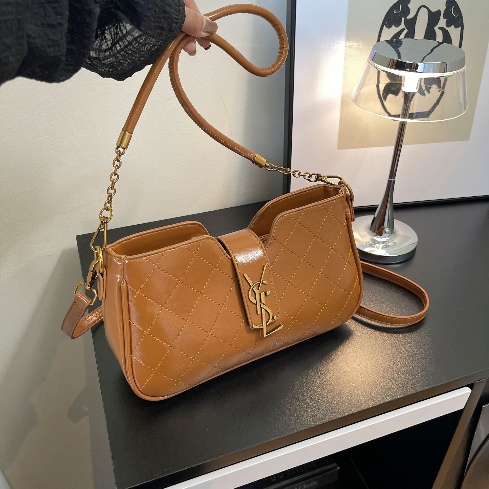 Light Luxury Embroidered Rhombus Chain Crossbody Shoulder Bag
