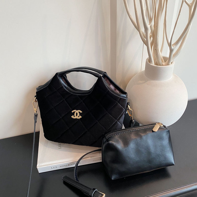Light Luxury Wool Shoulder Basket Messenger Bucket Bag