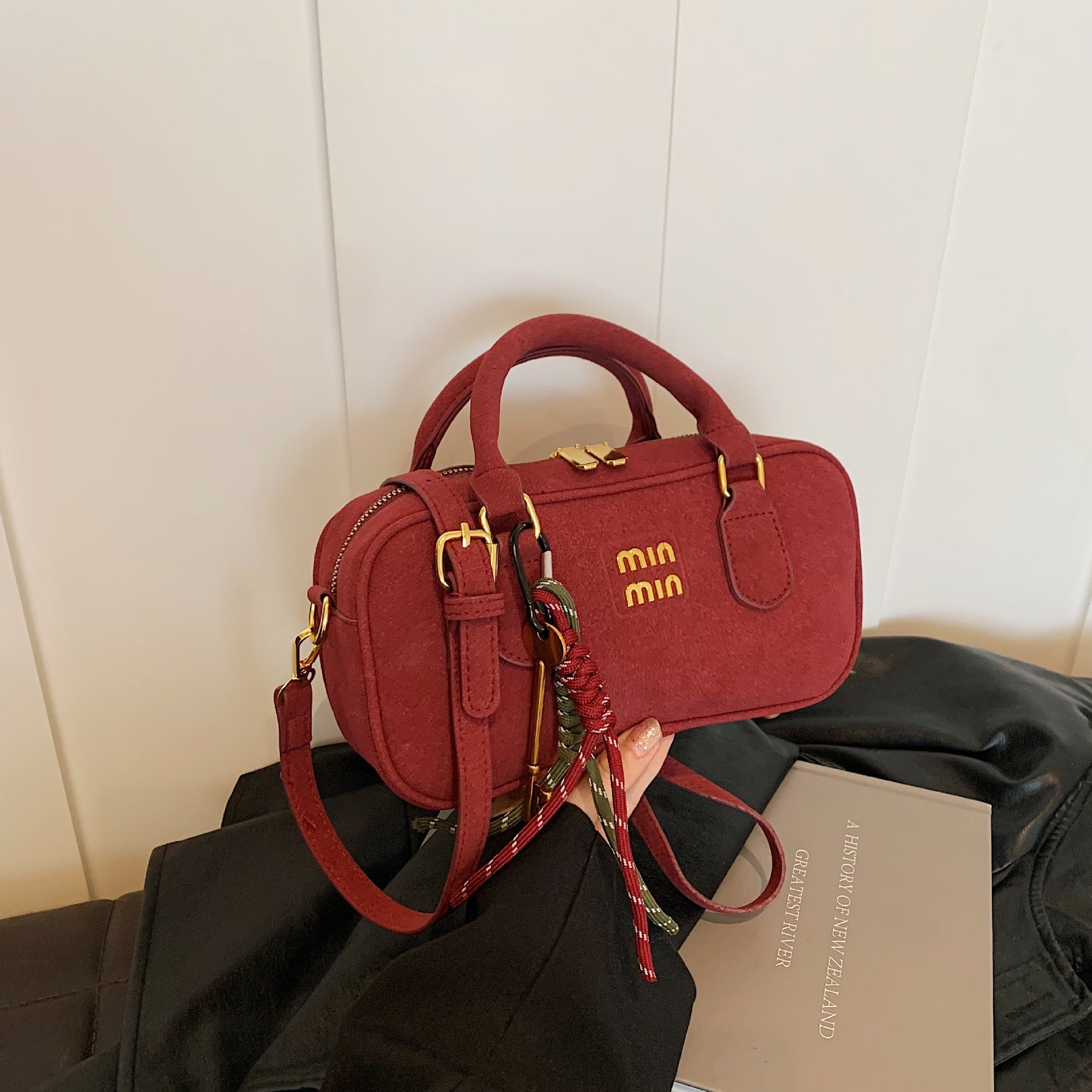 Frosted Woven Bowling Bag Shoulder Crossbody Handbag