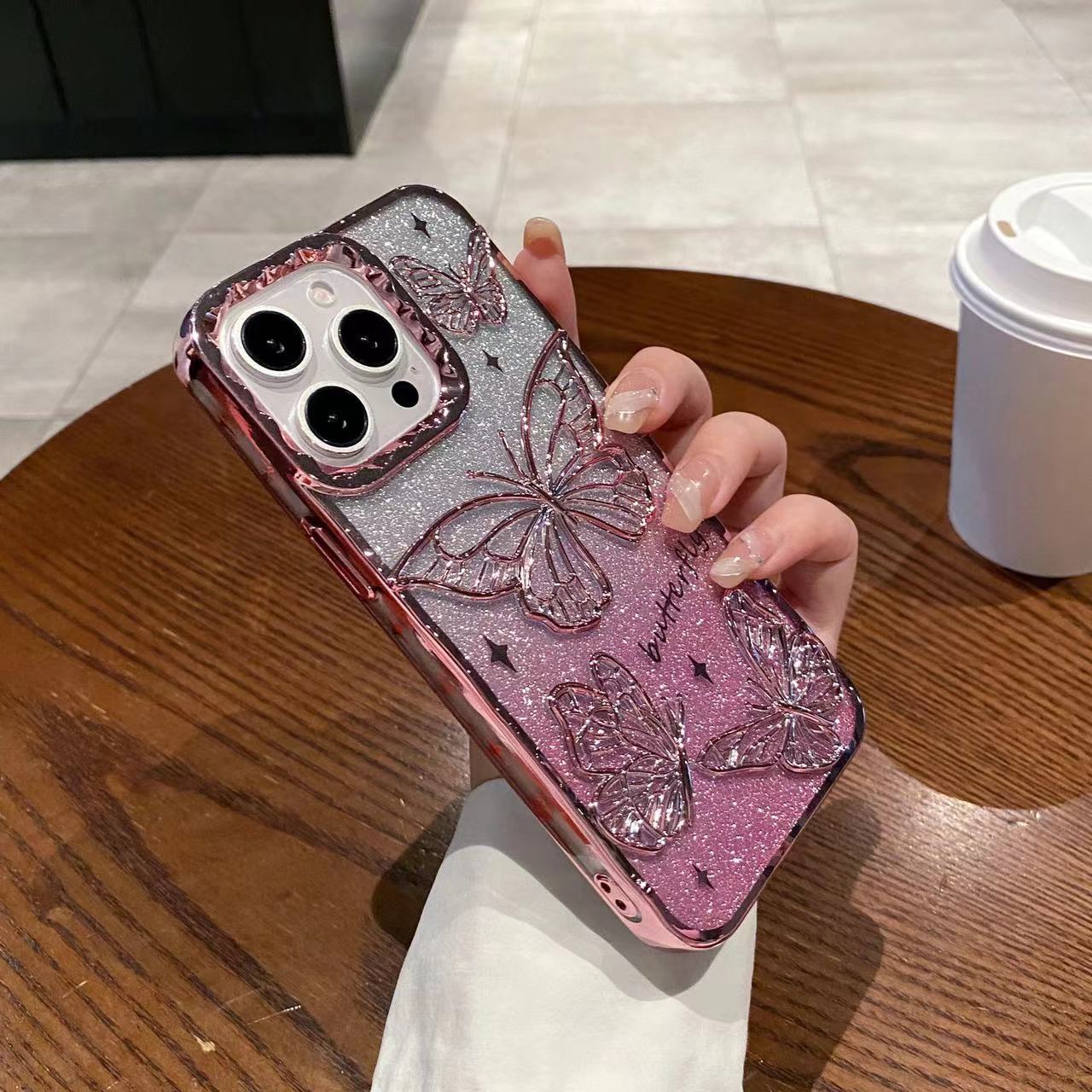 Butterfly Gradient Glitter Electroplating Case for iPhone 17