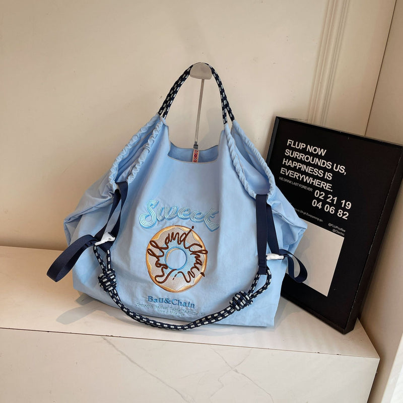 Embroidered Donut Ball Chain Nylon Bag Lightweight Eco-Friendly Shopping Bag
