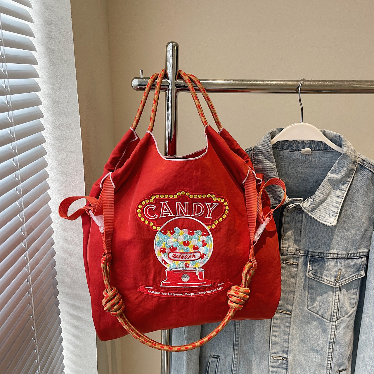 Embroidered Large Capacity Ball Chain Shoulder Bag