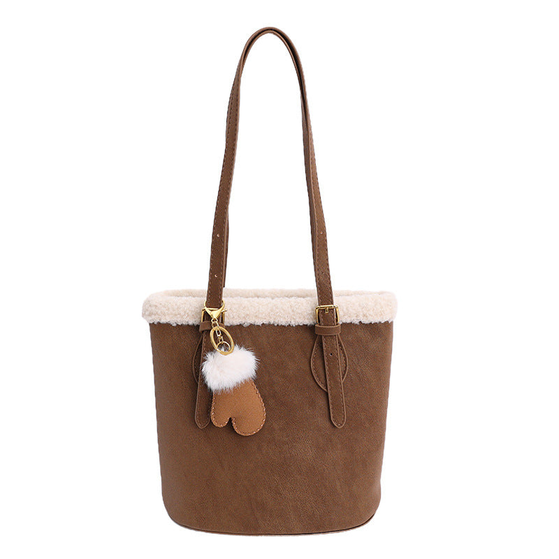 Suede Bucket Bag Large Capacity Light Luxury Shoulder Bag