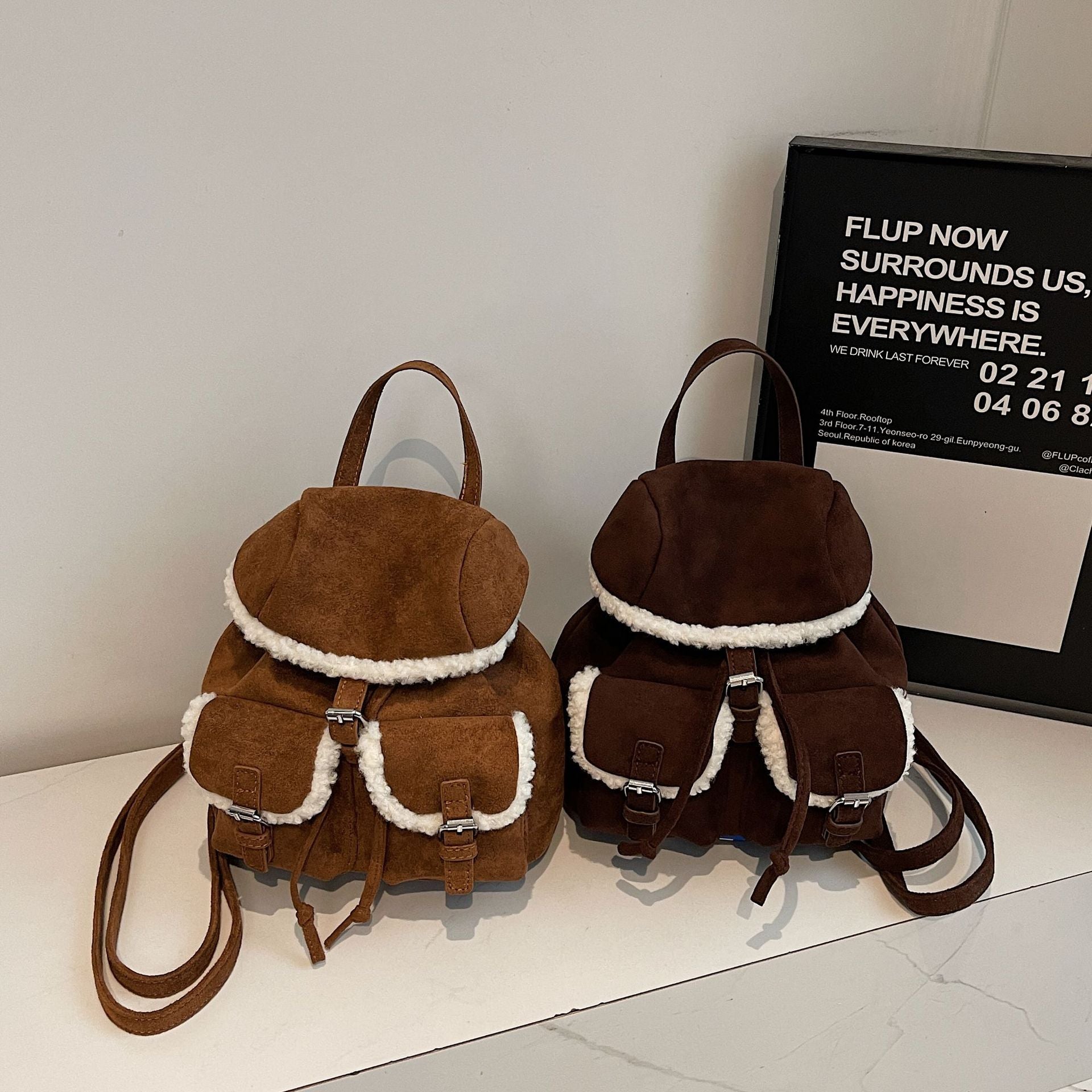 Retro Suede Personalized Splicing Plush Backpack