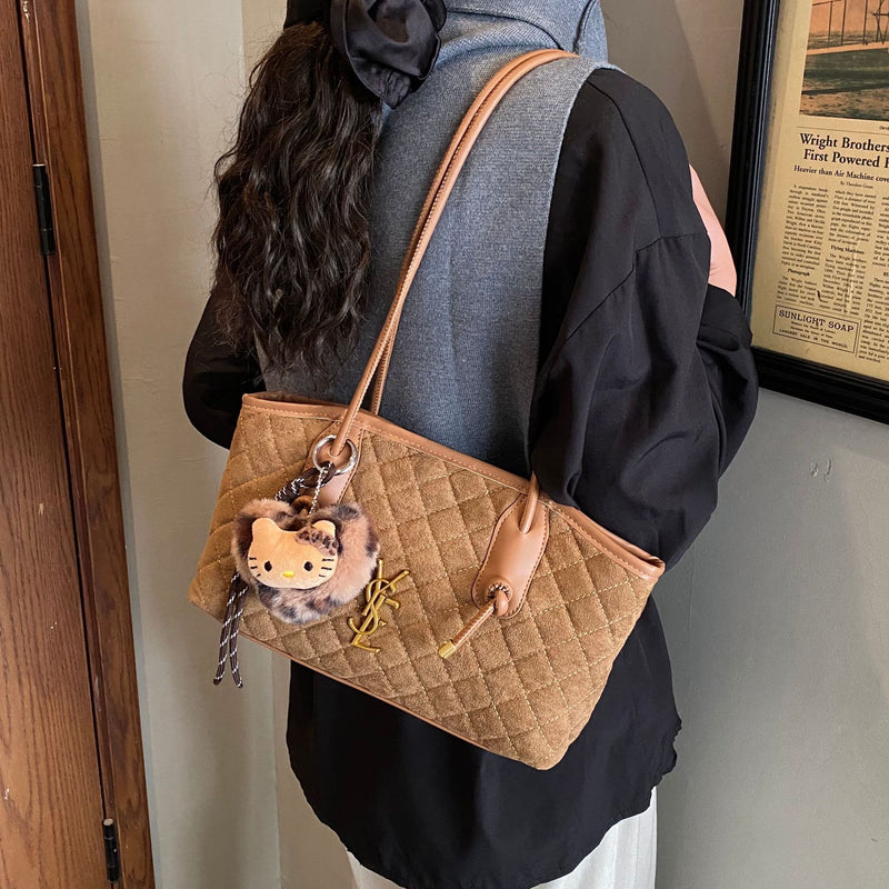 Retro Rhombus Matte Bucket Bag Trendy Shoulder Bag