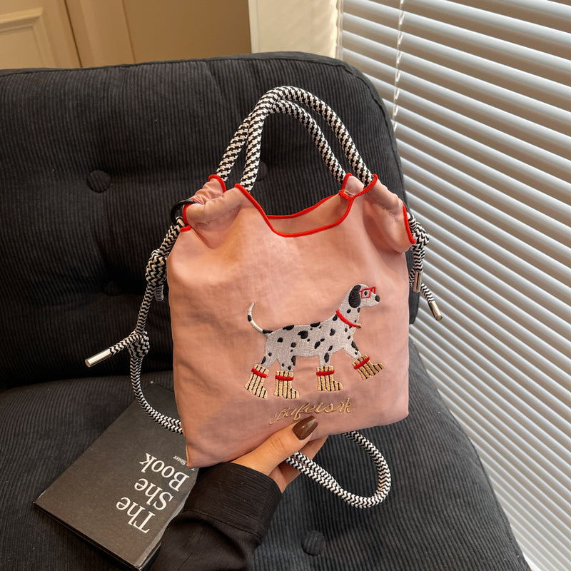 Cartoon Dog Embroidery Handbag Women's Shoulder Bag Fashion Nylon