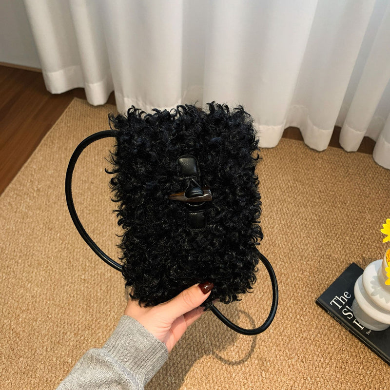 Retro Plush Small Square Bag Fashionable Female Messenger Bag