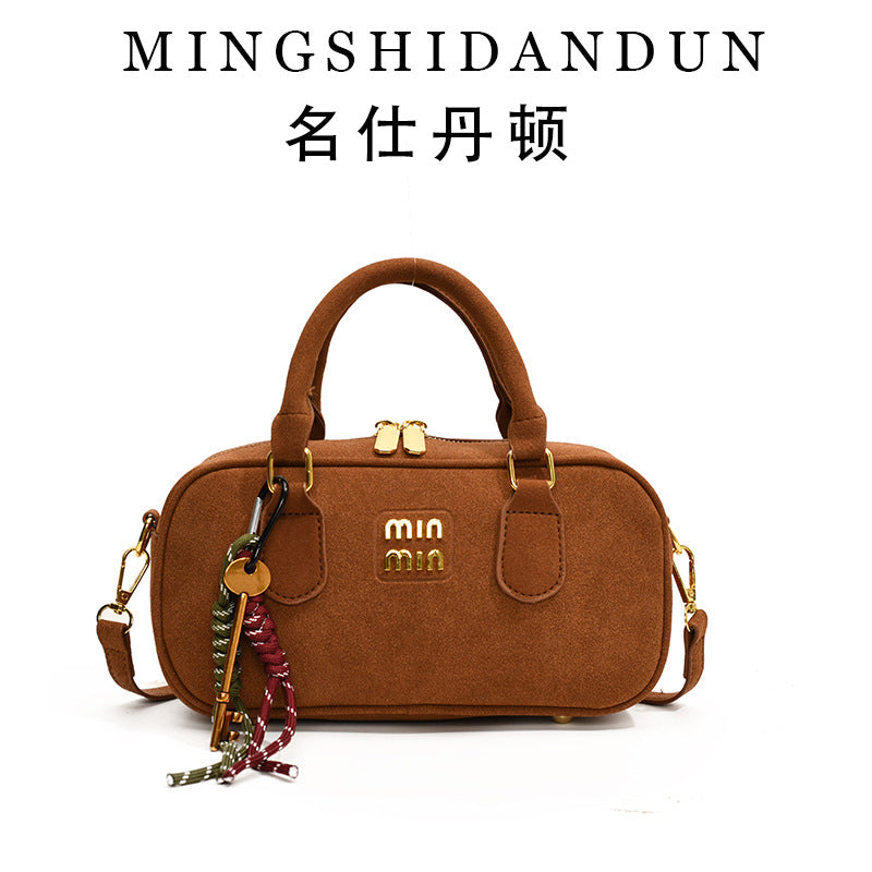 Frosted Woven Bowling Bag Shoulder Crossbody Handbag