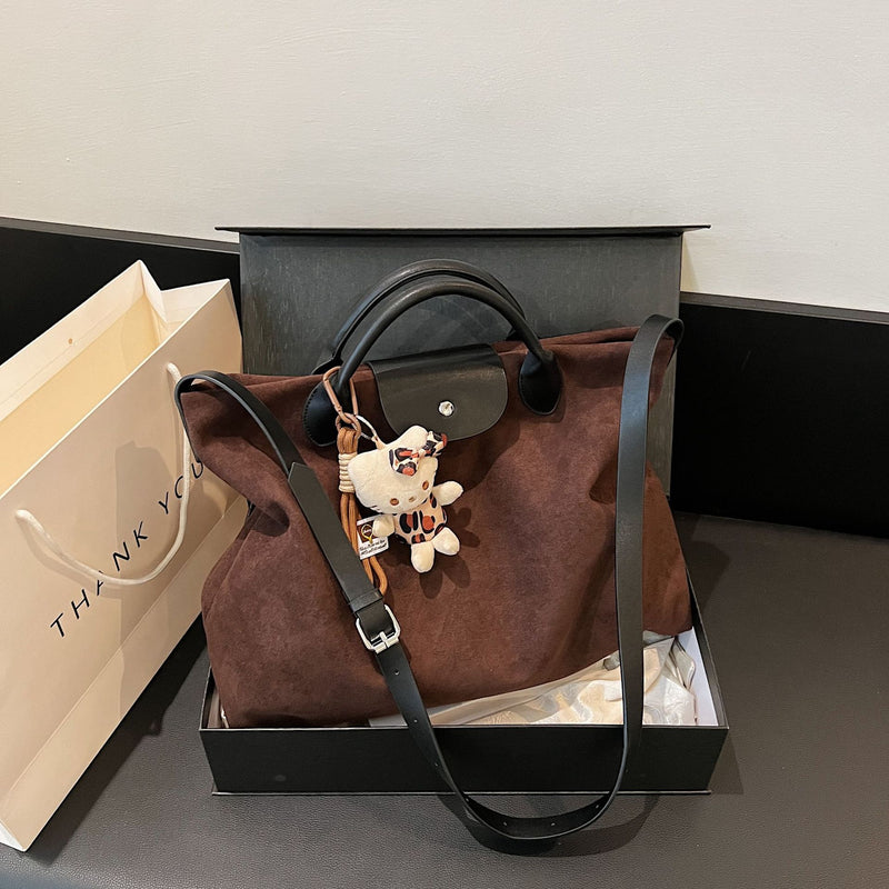 Vintage Matte Suede Large Tote Shoulder Bag for Women