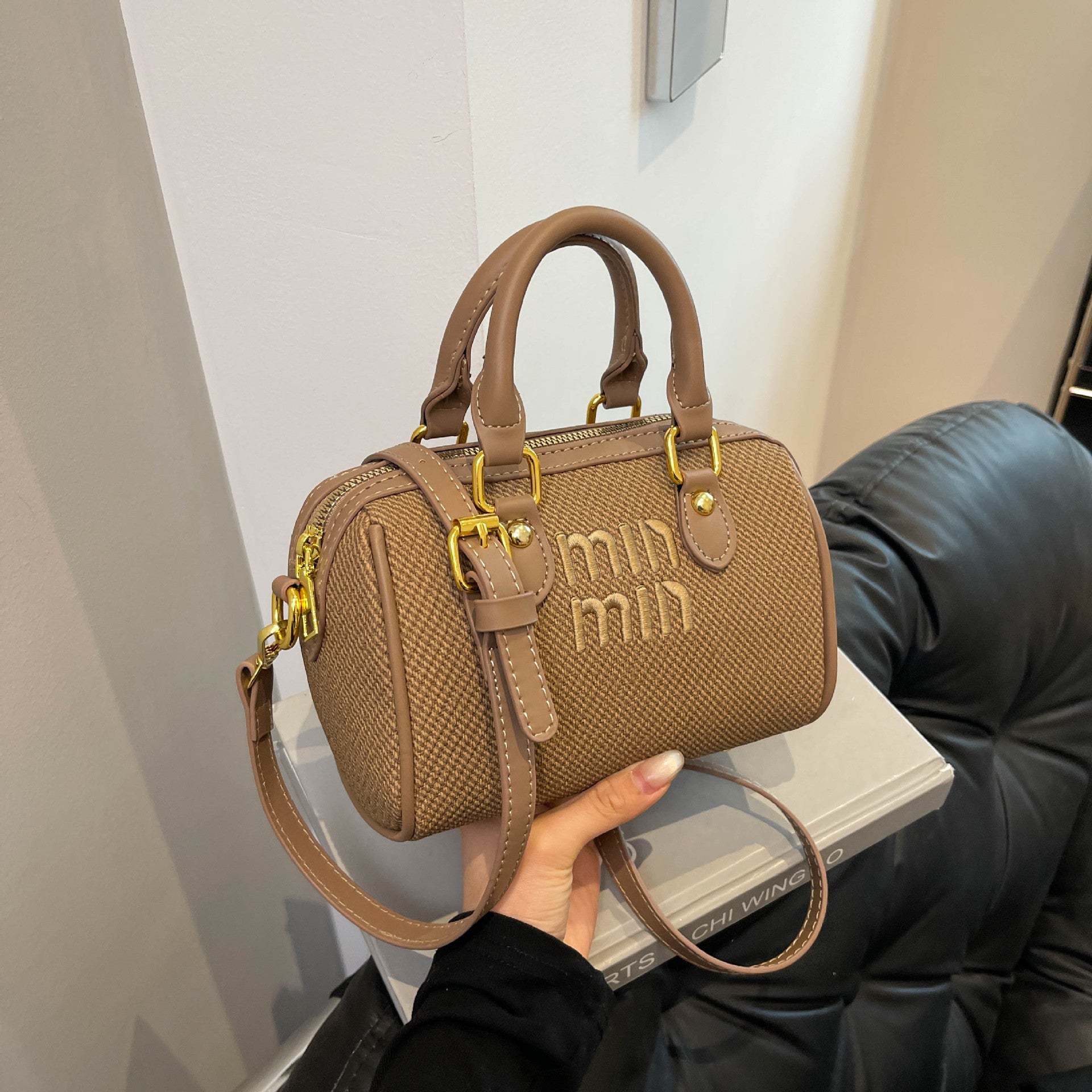 Embroidery Miu Linen Pillow Shoulder Bag for Women