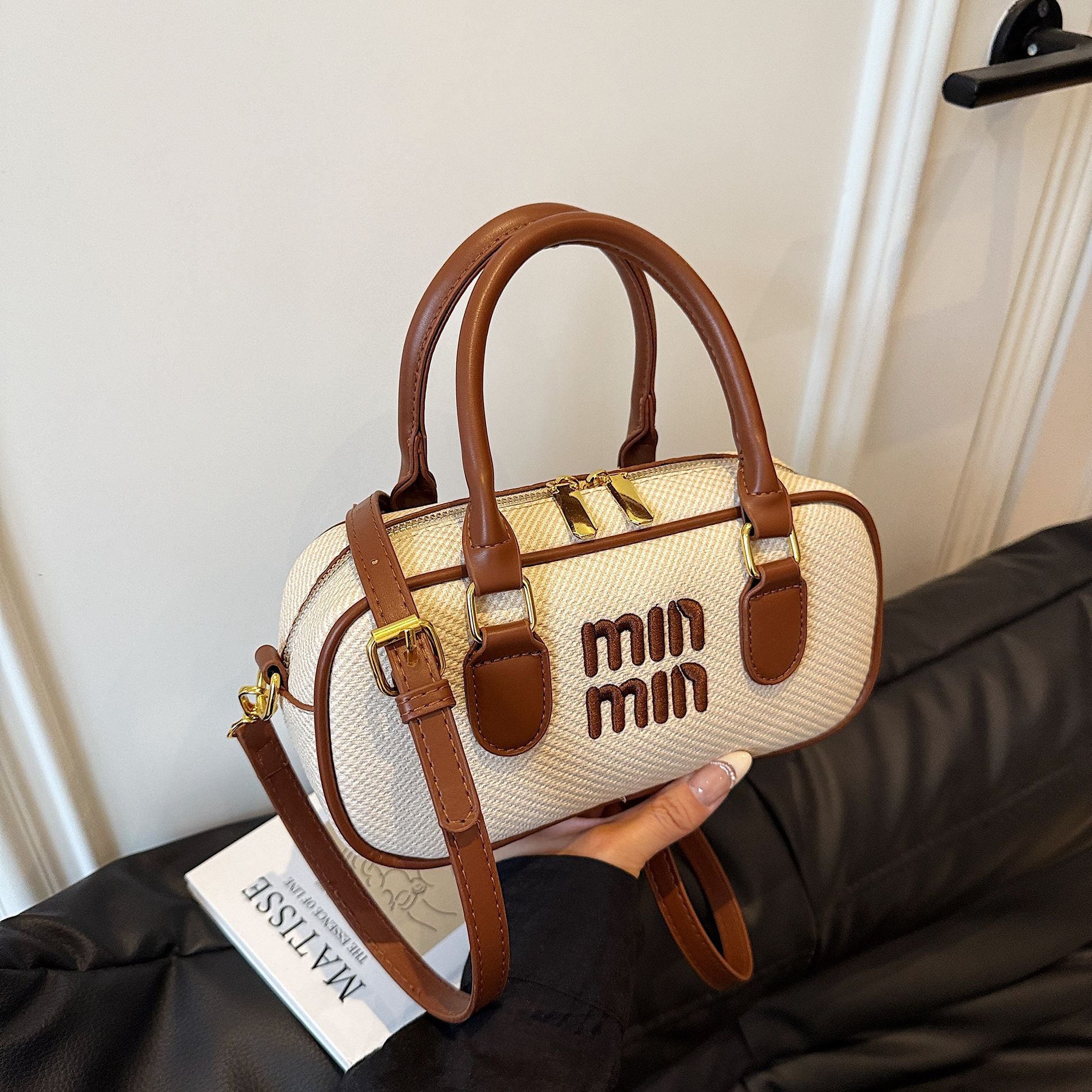 Embroidery Miu Small Square Bowling Shoulder Bag