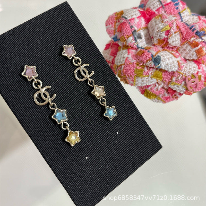 Star Double C Diamond Stud Earrings - Celebrity Style Antique Design