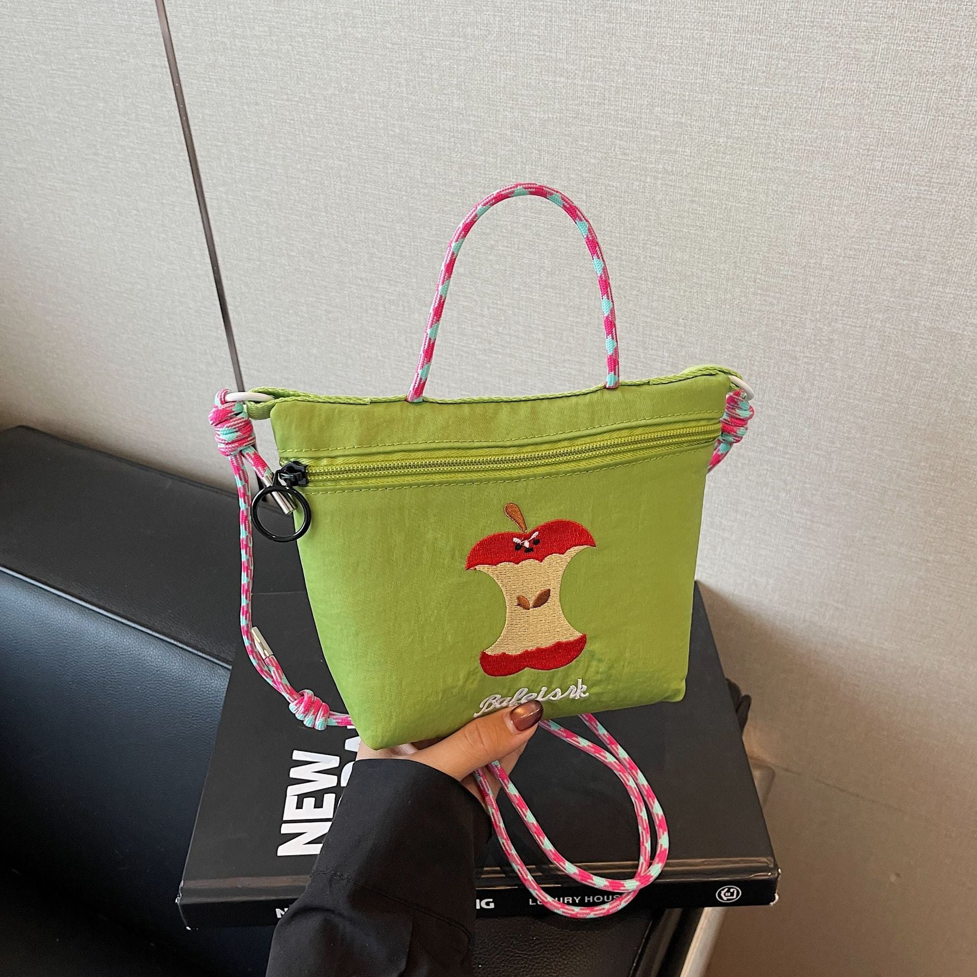 Apple Embroidered Nylon Messenger Bag for Women