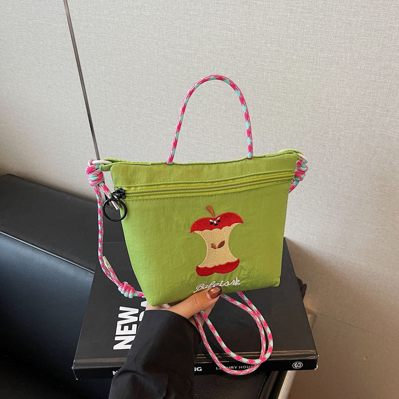 Apple Embroidered Nylon Messenger Bag for Women