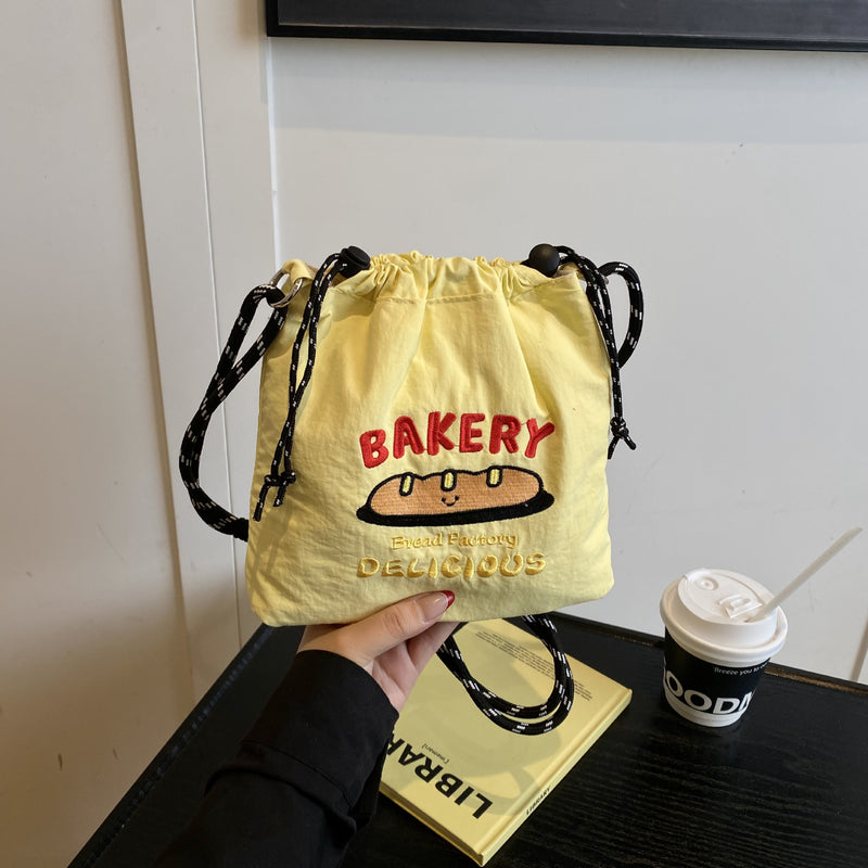 Embroidery Ball Chain Drawstring Shoulder Bag
