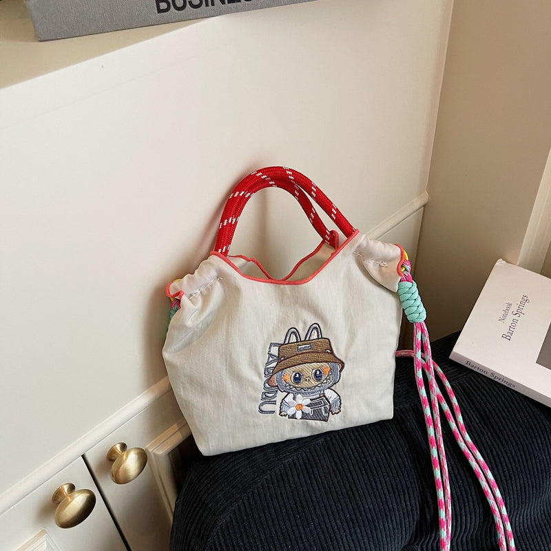 Niche Embroidery Drawstring Messenger Bag