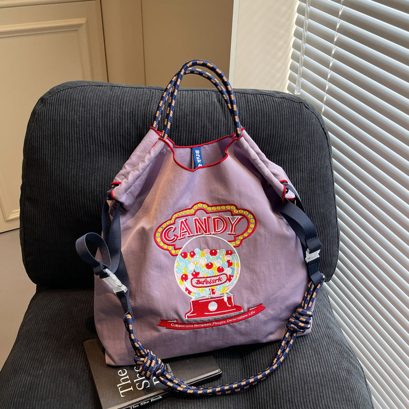 Embroidered Large Capacity Ball Chain Shoulder Bag