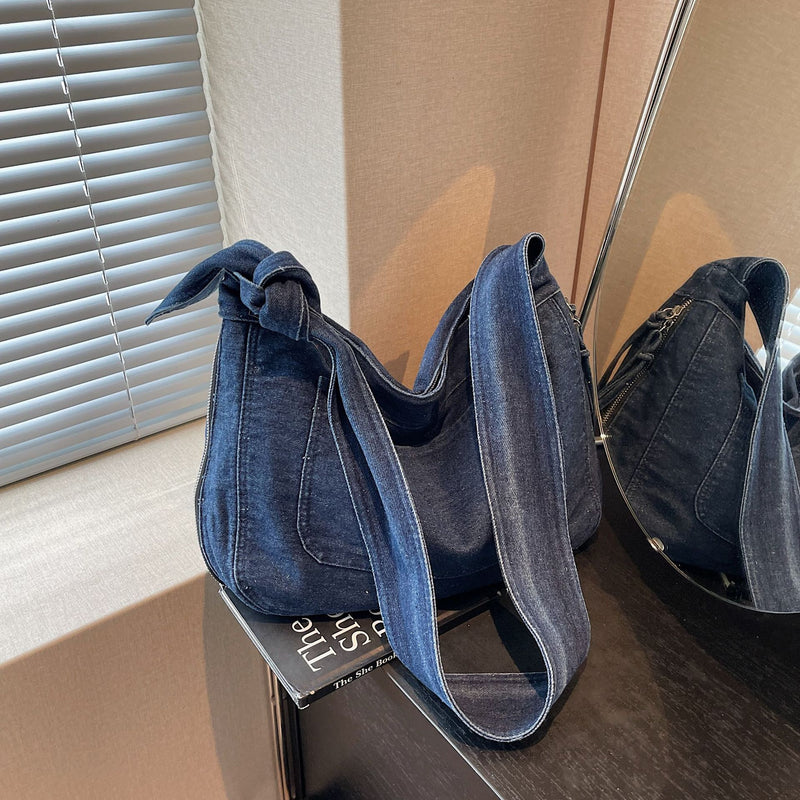 Splicing Contrast Shoulder Bag Denim Messenger Large Capacity Pillow Bag