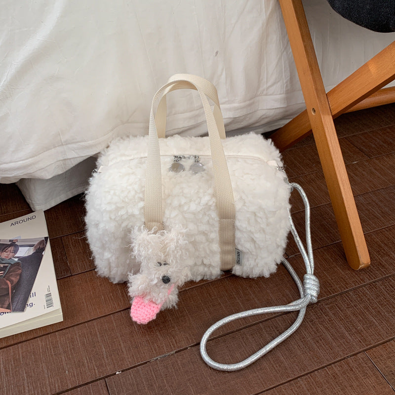 Fashion Plush Splicing Pillow Bag Commuter Contrast Color Cosmetic Bag